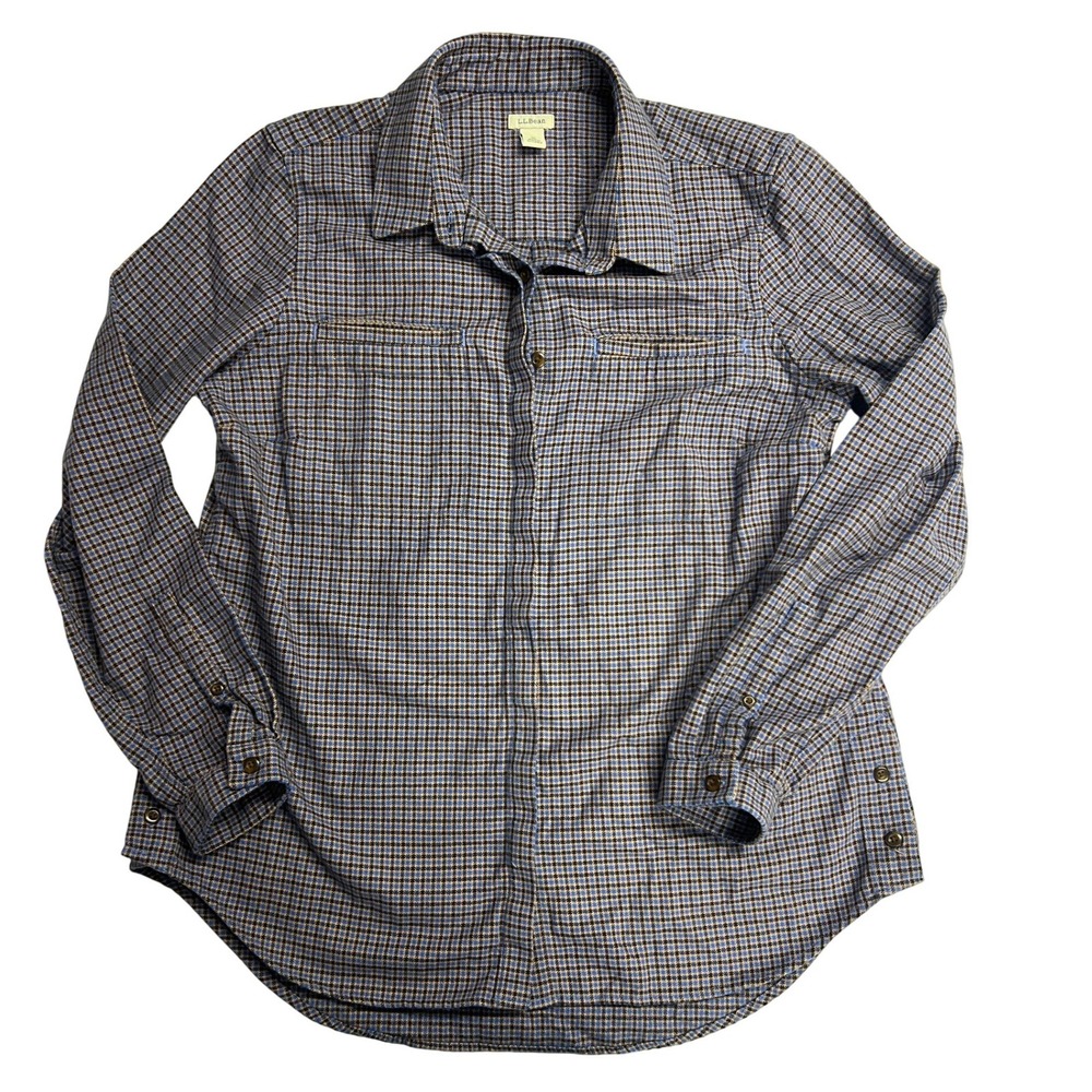 LL Bean Mens Blue Brown Houndstooth Cotton Button Down Shirt 511538